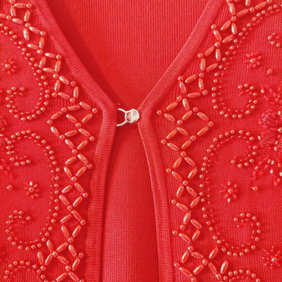 Red (Cranberry) Embroidered Beaded Cardigan Set by BCBGMazazria Sz 2X - Picture 11 of 15
